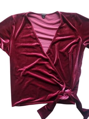 Ann Taylor Burgundy Velvet Wrap Tie-Side Blouse